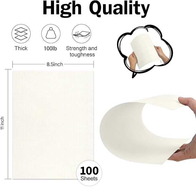 8.5 x 11 Ivory Linen Paper Textured Cardstock 100lb | Goefun Light Cream Thick Paper, Linen Textured Cardstock 100 Pack for Printing, Resume, Invitations, Artworks and Crafting - Image 2