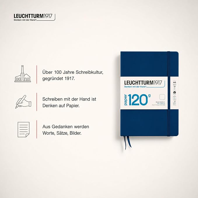 LEUCHTTURM1917-120G Special Edition - Medium A5 Hardcover Notebook - 203 Numbered Pages with 120gsm Paper (Navy, Plain) - Image 9