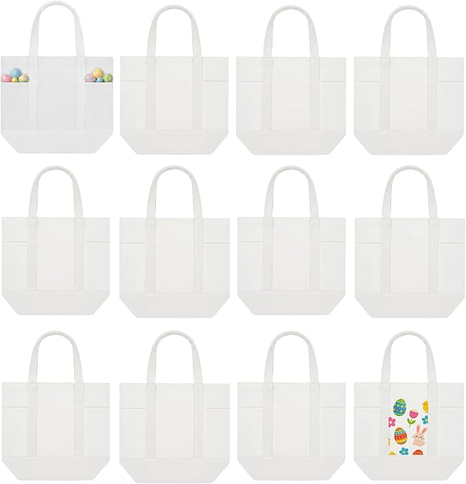 Eccliy 12 Pcs Mini Canvas Tote Bags 16" x 14" x 4" Small Tote Shopping Bag Bulk with Pocket Handle Blank Heavy Duty Reusable Canvas(White) - Image 8