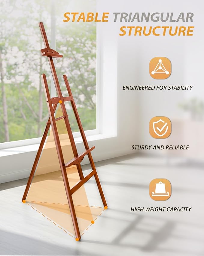 Pine Wood A-Frame Art Easel Stand,Foldable Wooden Easel for Painting,Walnut | Adjustable wooden painting easel hold up to 41"canvas,Wood easel for display home studio outdoor wedding student adult artist - Image 5