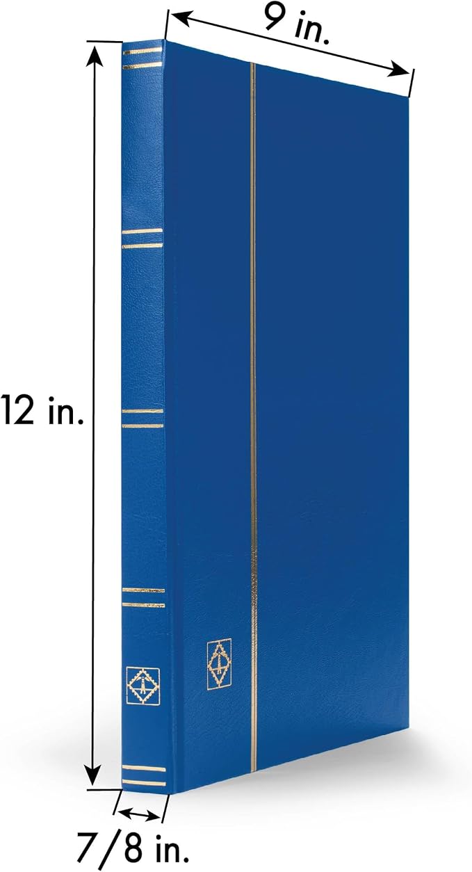 LIGHTHOUSE – “BASIC” Hard Cover Stockbook for Stamps – 32 Black Cardstock 9”x12” (A4) Pages with Clear Strips - Blue - Image 4