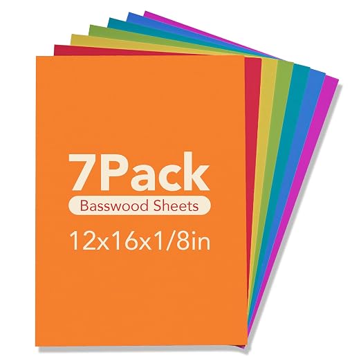 Rowood Colored Plywood Sheets for Laser Cutting,12x16x1/8inch,7 Pack 3mm Thin Unfinished Wood Crafts for Laser Engraving and DIY Ornaments and Architectural Model-Red/Orange/Yellow/Blue-WB125 by RowoodAssembleArtDecorateLife