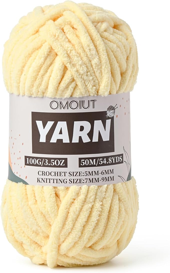 Fluffy Chunky Chenille Crochet Yarn, Baby Yarn for Crocheting Soft Blanket, Bulky Velvet Yarn (100g/54.8yds), Plush Amigurumi Yarn for Knitting Crafts, Scarves, Puzzle (Yellowish) by Unknown