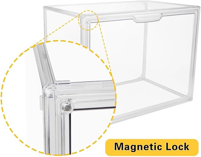 GUDEMAY Clear Stackable Plastic Storage Bins with Magnetic Lid, Dustproof Book & Cosmetic Acrylic Display Cases, Large Figures Collectibles Showcase, Shoe Box, Protection Organizer (L, Count, 3) - Image 6