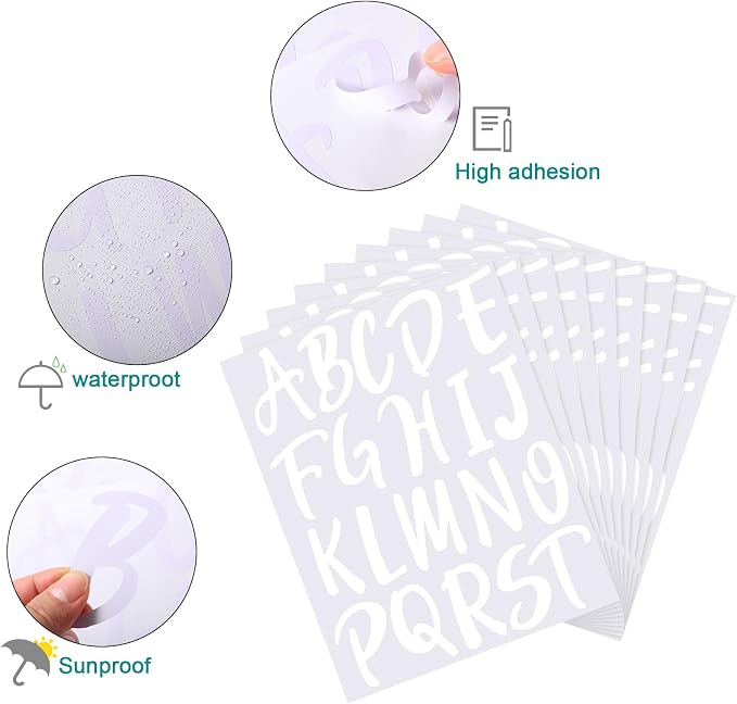 Outus 576 Pcs 8 Sheets Letters Stickers Vinyl Alphabet Number Decals Back to School Supplies for Water Bottles Cups Mailbox Scrapbooking Bulletin Board Classroom Decor(White,3 Inch) - Image 3
