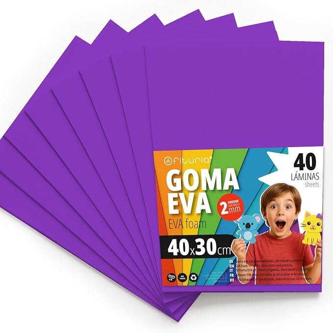 OFITURIA Foam Rubber for Crafts and School Projects, Coloured Foam Ideal for DIY, Decoration, Scrapbooking and Creative Projects, 40 x 30 cm (Purple, Pack of 40) by OFITURIA