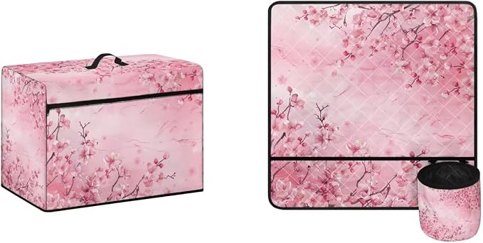 Cherry Blossom Sewing Machine Dust Cover & Mats With Pockets - Fits Most Standard Machines, Reduces Vibration by Kathyboom