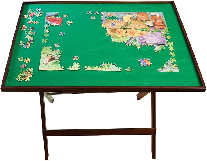 Bits and Pieces Portable Puzzle Board - Compact Folding Puzzle Table with Large Puzzling Area for 1500 Piece Jigsaw Puzzles, Attractive Wood, Space Saving Design, 26 in. x 34 in. x 28 in. High by BitsandPieces