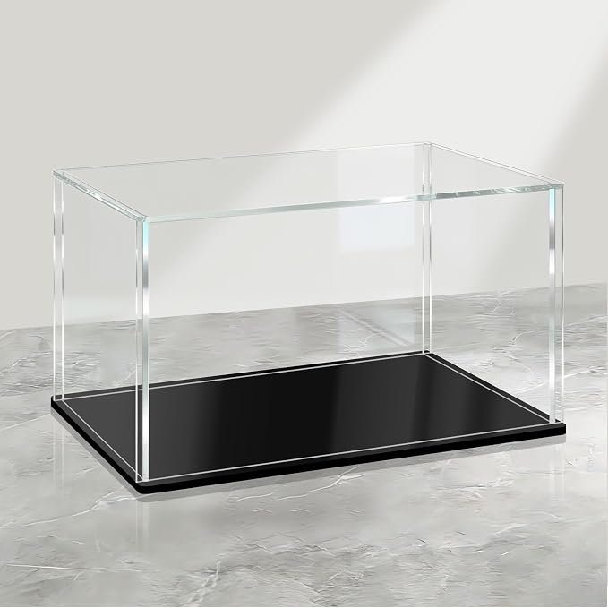 LANSCOERY Acrylic Display Case, 13.8 x 11.8 x 5.9 in, Upgraded Thickened UV-Resistant Showcase, 98% Clarity Dustproof Box with Glossy Black Base for Action Figures, LEGO & Models - Image 9