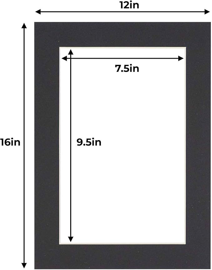 8x10 Mat for 12x16 Frame - Precut Mat Board Acid-Free Black 8x10 Photo Matte Made to Fit a 12x16 Picture Frame, Premium Matboard for Family Photos, Show Kits, Art, Picture Framing, Pack of 25 Mats - Image 2