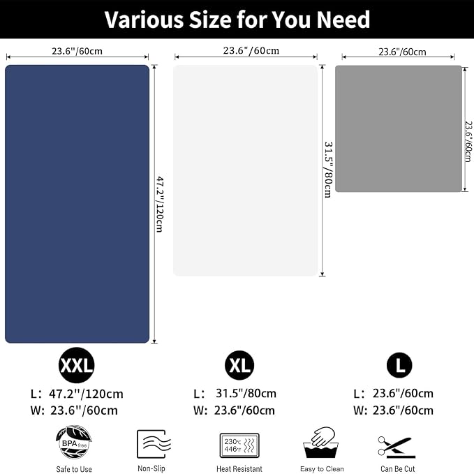2MM Super Thick Large Silicone Mat, 23.6"x23.6"(60cmx60cm) Silicone Mats for Kitchen Counter, Non-slip Heat Resistant Mat, Waterproof Countertop Protector Mats (Bright Blue) - Image 2