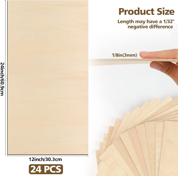 Adrattnay Basswood Sheets 3mm - 1/8 x 12 x 24inch, 24pcs Square Laser Basswood Plywood for Laser Cutting & Engraving DIY Crafts, Wood Burning, Painting, Architectural Model Building - Image 2