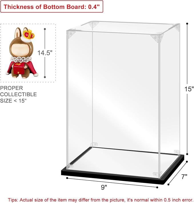 Acrylic Display Case, 9.8×7.8×15.8 Inch Clear Acrylic Display Box with Black Frame, Assemble Collectibles Display Case for Trophy, Action Figures, Dolls & Building Toys - Image 2