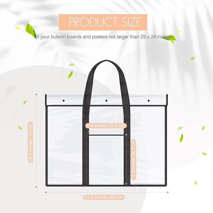 10 Pack Large PVC Poster Storage Bags Bulletin Board Storage Art Portfolio Organizer with Pocket for Classrooms Teachers, 31.5 x 25.2 Inches - Image 3