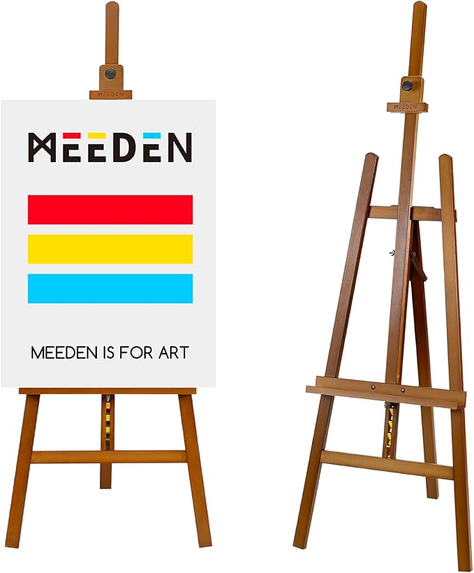 MEEDEN Painting Wooden Art Easel: Solid Beechwood Display Easel Stand Hold Canvas up to 43'' - Adjustable Easel from 57''-76" for Adults Student Studio Gallery - Walnut by MEEDEN