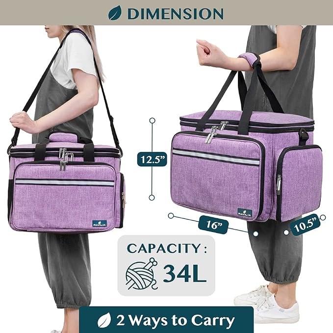 PAVILIA Knitting Bag Yarn Storage Tote - Crochet Organizer Bag, Yarn Storage Holder with Dividers for Knitting Accessories, Yarn Skiens, Needles, Hooks, Unfinished Project (Heather Gray) - Image 5