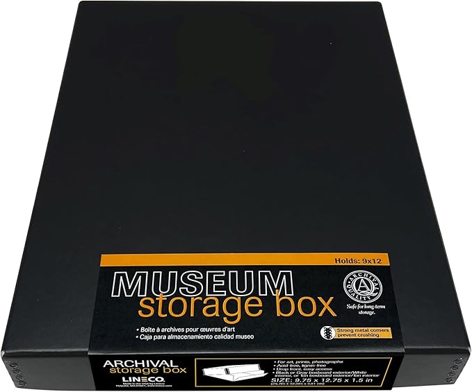 Lineco Museum Archival Storage Box, Drop Front, 9.75x12.75x1.5 in, Black | Acid-Free with Metal Edge, Preserves Picture Longevity, Organize Photos, Newspapers, Prints, Documents, Crafts, DIY by Lineco