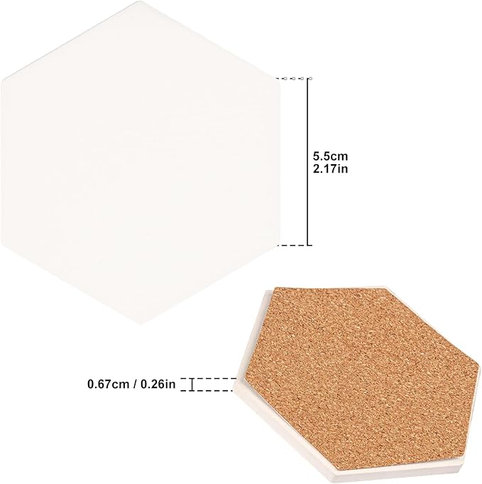 50 Pack 4 inch Hexagon Sublimation Ceramic Tiles for Crafts, Sublimation Ceramic Coasters Tiles with Cork Backing Pad, Perfect for DIY Crafts and Sublimation Projects(Glazed) - Image 2