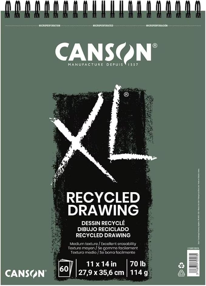 Canson XL Series Recycled Drawing Pad, 11" x 14", White, 70 lb. (114gsm), Top Wire Bound, 60 Sheets/Pad, Case of 6 Pads, 360 Sheets Total - Image 2