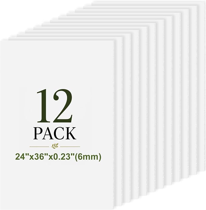 Ndsox 12 Pack White Foam Board 24"x36", 0.23" Thick Foam Core Poster Board | Large Lightweight Foam Sheets for Art Crafting, Acid-Free Foam Poster Board for Pictures Mounting, Displaying & Projects by NDSOX
