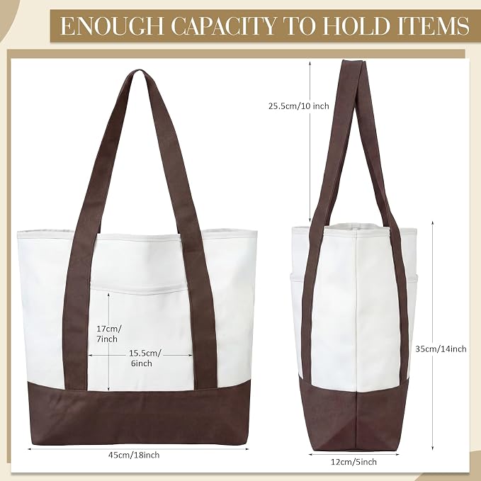 Reginary 1 Piece Women Canvas Tote Bag 18 Inch Reusable DIY Bag,Brown - Image 4