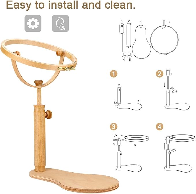Embroidery Stand Hoop, Rotated Wood Cross Stitch Stand, Adjustable Embroidery Hoop Holder, Perfect for Craft Needlework,Tough and - Image 4