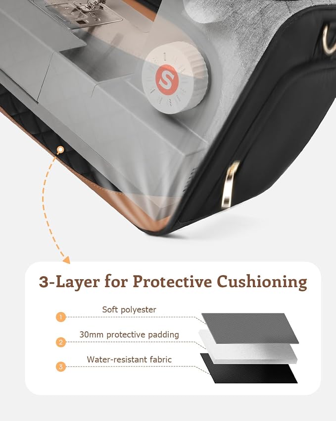 Arcoyard Sewing Machine Carrying Case with Base Plate, Shoulder Strap, Sewing Machine Bag Fits Most Standard Sewing Machines and Storage Sewing Accessories, for Brother, Singer, Black Gray Brown - Image 6