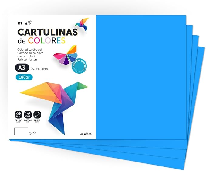 Coloured Cardstock, A3 Cardstock, 180 g Paper Colours, Ideal for Crafts, Printing Your Documents and Creative Designs · m-office (100 Sheets, Medium Blue) by m-office