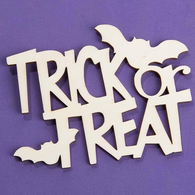 Pack of 18 Unfinished Wood Trick or Treat with Bats, Boo!, and Spooky Ghost Cutouts - Halloween Wooden Shapes for Fall Crafts and Autumn Decorations - Made in USA (3" to 3-3/4" H) - Image 5