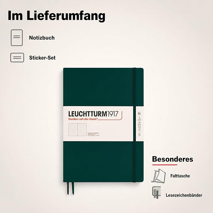 LEUCHTTURM1917 - Notebook Hardcover Master Slim A4+ - 123 Numbered Pages for Writing and Journaling (Forest Green, Dotted) - Image 8