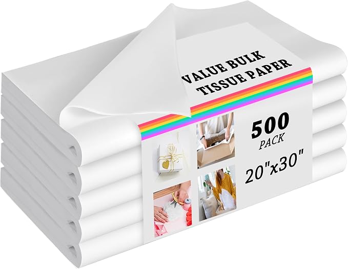 PINWATT 500 Sheets 20"X30" White Tissue Paper Bulk for Gift Bags Wrapping Paper, Birthday Weddings Showers Christmas Gift Packaging Arts Craft Party Favor Decoration by PINWATT