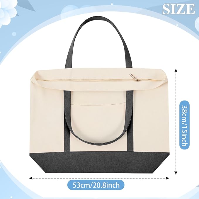 4 Pcs Large Canvas Tote Bags Bulk with Top Zipper Closure, Reusable Grocery Shopping Bags, Bachelorette Party DIY Gifts (21" X 15" X 6",Grey) - Image 2