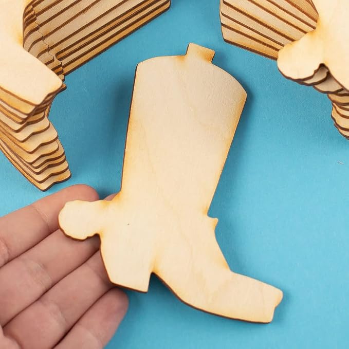 Pack of 24 Unfinished Wood Cowboy Boot Cutouts by Factory Direct Craft - Wooden Western Rodeo Cowboy Cowgirl Boot Shapes for Crafts and DIY Projects (Size: 4-1/4" H x 3-3/4" W) - Image 3