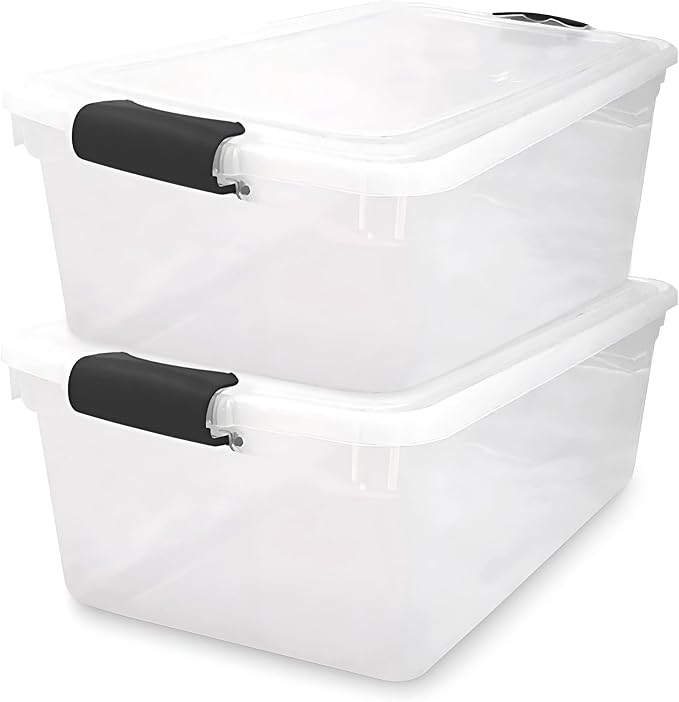 HOMZ Secure Latch Clear Plastic Storage Organizer Bins, 64 Quart, 2-Pack | Gray Latches - Stackable Container Boxes for Bedroom, Bathroom, Garage, and Office Organization - Image 9