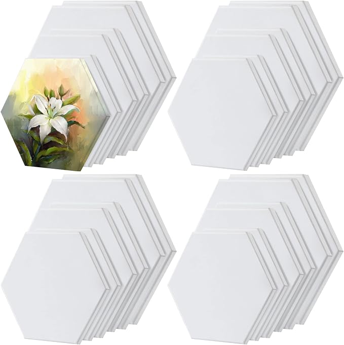Thenshop 24 Pieces Stretched Canvas for Painting Bulk Blank Canvas Board, Square Round Hexagon Heart Shaped Frame for Kids Art Supplies for Acrylic Pouring Oil Painting(Hexagon) by Thenshop