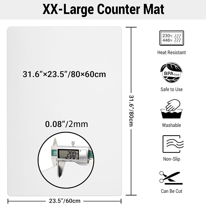 Ewen 31.6x23.5in 2mm Silicone Mats for Kitchen Counter, Extra Large Thick Heat Resistant Bar Mats for Countertop Protector Nonslip Placemat for Air Frye Crafts Work Glass Top Stove Work Translucent - Image 3