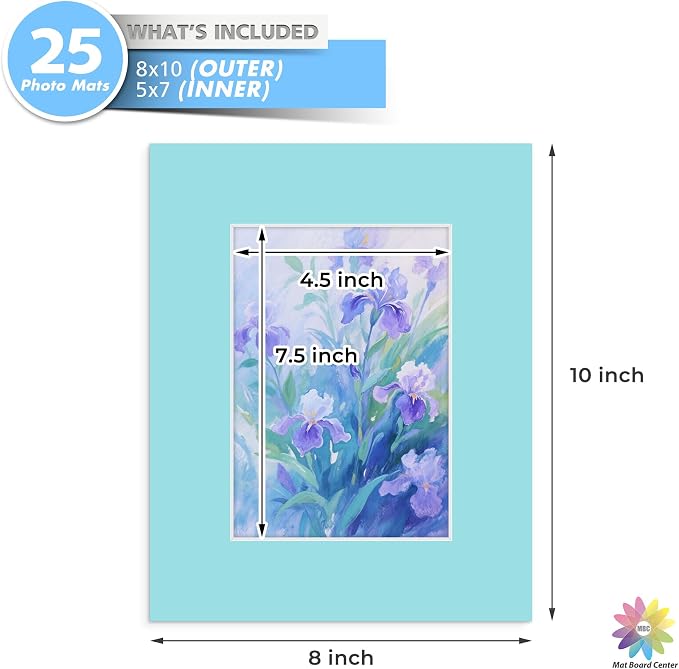 Mat Board Center 20 Pack 8x10 Picture Mat for 5x7 Photo Mixed Color | Fits 5x7, White Core, Acid Free, 4-Ply Thick, Photo, Art, Poster or Print Display - Image 3