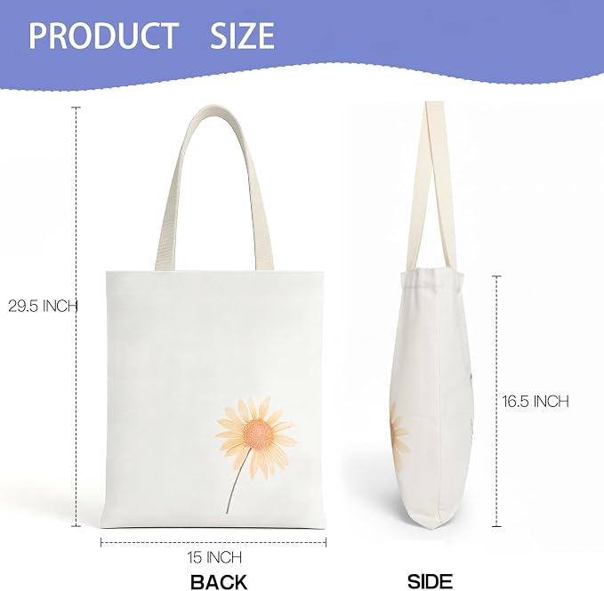 Printed Canvas Tote Bag Zipper Pocket & Magnetic Snap, Elephant | Versatile Hand Shoulder Carry, 15x16 Inch Large Large Capacity, for Work, Travel, Shopping - Image 2