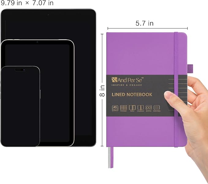 &And Per Se Lined Journal Notebook, 160 Pages, A5 5.7 x 8 inches College Ruled Thick Paper Notebook Journals for Writing, Hardcover Notebooks for Women Men Office School (1 Pack, Violet) - Image 2