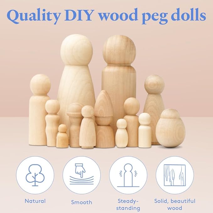 Large Wooden Peg Dolls Unfinished 3.5 inches, Dad Shape, Pack of 100 Birch Peg People, Charming Wood Figurines to Paint - Image 2