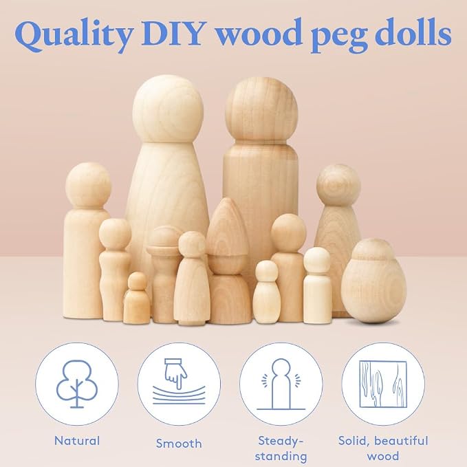 Wood Peg Dolls, 1-11/16 Inch Dad Shape Wooden Peg People, Pack of 25 Wooden Dolls for Play, Strong Birch Wood People Figures Unfinished - Image 2