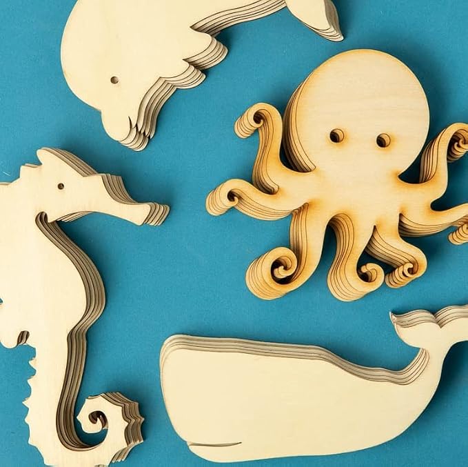 Pack of 24 Unfinished Wood Assorted Sea Creature Cutouts by Factory Direct Craft - Blank Wooden DIY Sea Creature Shapes for Party Crafts and Decorations - Image 3