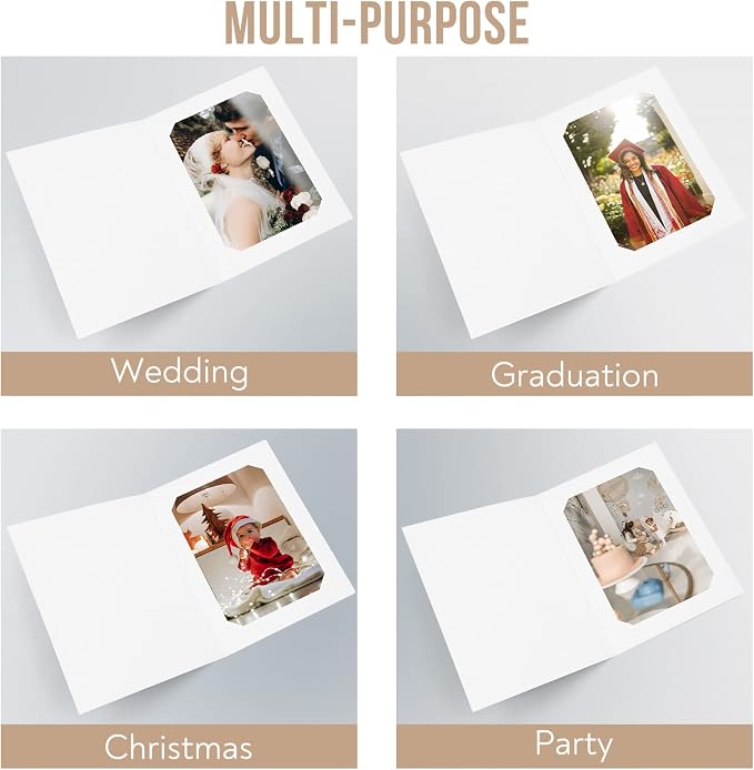 Golden State Art, Paper Photo Folders for 6x8/8x10 Picture 10 Pack, White | Cardboard Picture Frame, Paper Frame Cards, Greetings/Invitation Special Events, Graduation, Christmas, Wedding - Image 2