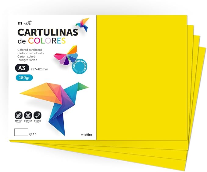 Coloured Cardstock, A3 Cardstock, 180 g Paper Colours, Ideal for Crafts, Printing Your Documents and Creative Designs · m-office (50 Sheets, Strong Yellow) by m-office