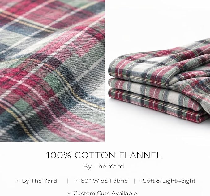 FabricLA 100% Cotton Flannel Fabric 60" Wide 180 GSM Lightweight - Super Soft Fabric for Sewing Quilts Pajamas Blankets Shirts and Crafts - Holiday Tartan Check, Style 8-25 Yard Pre Cut - Image 3