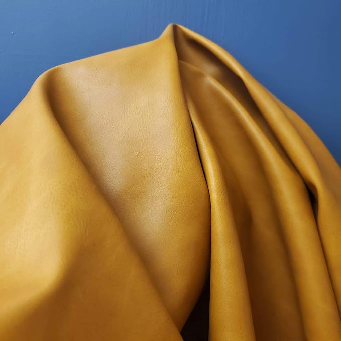 Caramel Light Tan Soft Faux Vegan PU Leather Sheet Fabric by the Yard Synthetic Pleather 0.9 mm Nappa 4 Yards (52 inch x 144 inch) Soft Upholstery (Caramel, 4 Yard (144"x54") - Image 3