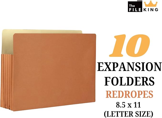 The File King 5.25" Expanding Accordion File Folder, Letter Size, Box of 10 | Red Rope Exterior | Manila Interior | Straight-Cut Tab | For Law, Accounting & Business Filing | Made in USA - Image 2