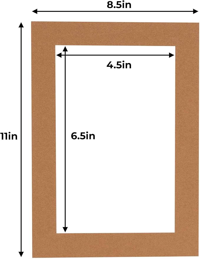 5x7 Mat for 8.5x11 Frame - Precut Mat Board Acid-Free Show Kit with Backing Board, and Clear Bags Brown 5x7 Photo Matte Made to Fit a 8.5x11 Picture Frame Matboard for Framing, Pack of 100 Mats - Image 2