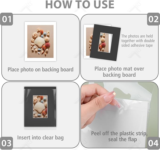 Golden State Art 5 Pack Black Mat 8x10 for 4x6 Photo Matte+Backings+Bags | Acid-Free,4-Ply Thick,Pre-Cut Kit Mattes,White Core,Bevel Cut,For Photos, Pictures,Artwork, Poster or Print Display - Image 5