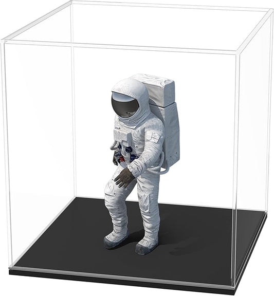 5 Inch Clear Acrylic Display Case, Rectangle Box for Collectibles, Plexiglass Case With Matt Black Stand for Toys, Desktop Display